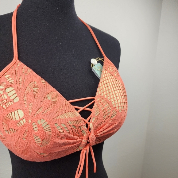 Luli Fama Guauanco Mamey Bandeau Coral Push-Up Halter Bikini Top Size Large - Picture 2 of 10